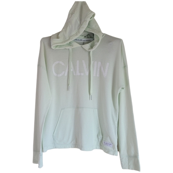 Calvin Klein Tops - Calvin Klein Mint Green Waffle Knit Lightweight Pullover Hoodie Long Sleeve Tee